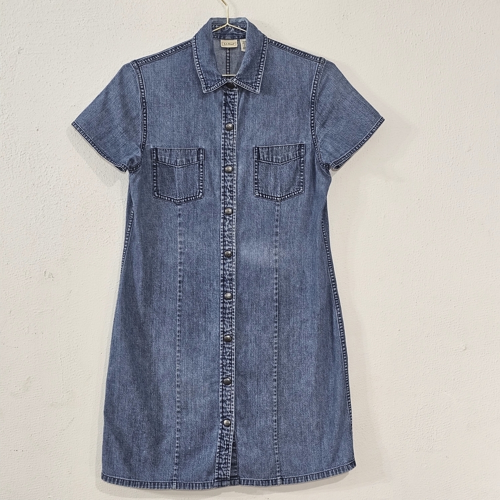 L.L. Bean Blue Cotton Shirt Dress Sz 6P Womens